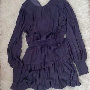 Purple long sleeve ruffle satin dress